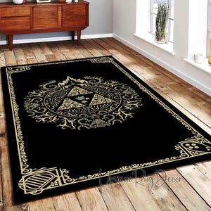 Zelda Art Rug: Black Game Room Carpet, Gamer Decor