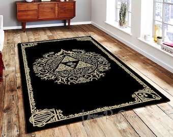 Zelda Art Rug: Black Game Room Carpet, Gamer Decor