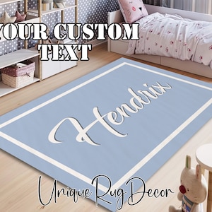 Personalized Monogrammed Blue Color Baby Boy Room Nursery Rug, Non-Slip Soft and Plush Custom Carpet, Nursery Decor
