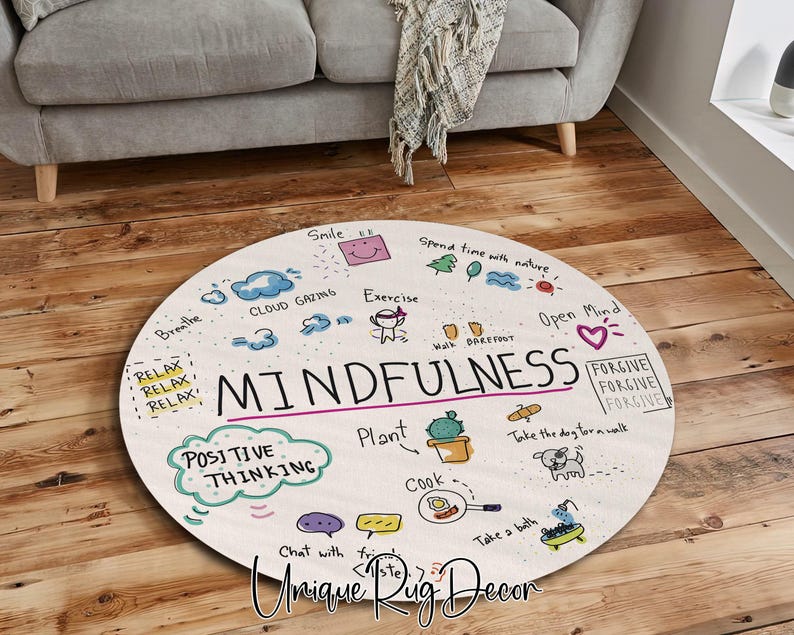 Mindfulness Educational School Science Rug, Children Room Carpet, Kindergarten Classroom Decor image 2