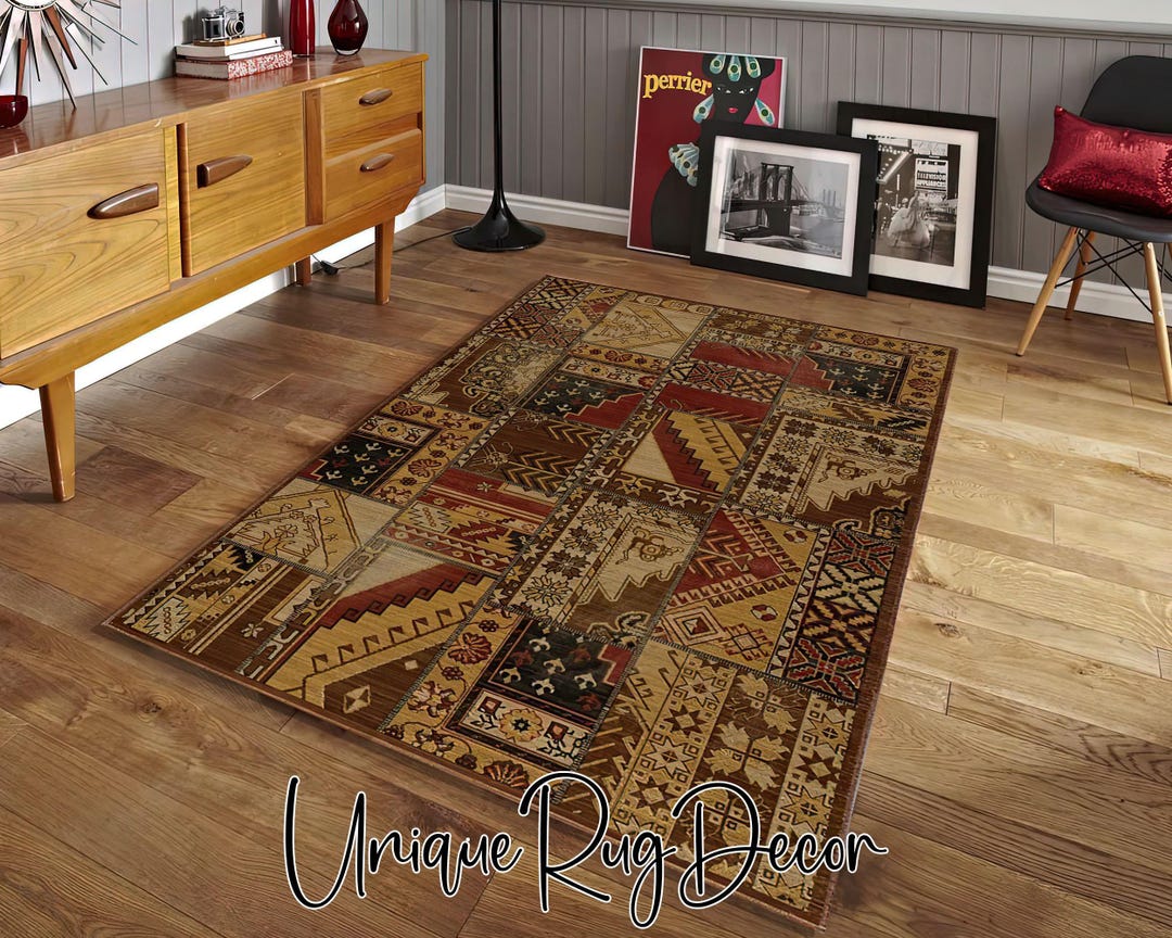 Rustic Patchwork Themed Nonslip Machine Washable Printed Area Rug ...