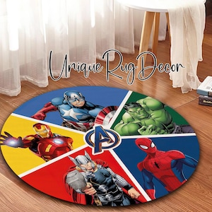 Captain America Ironman Thor Spiderman Hulk Cartoon Themed Nonslip Children Room Round Rug