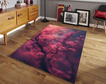 Romantic Pink Floral Rug Cherry Blossom Soft Carpet for Bedroom Living Room Home Decor