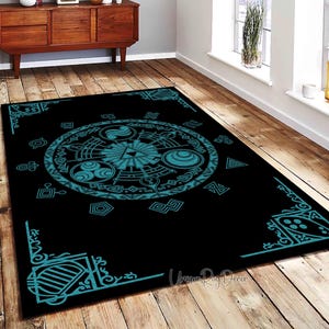 Blauw Zelda-tapijt, gameroomtapijt, gamingdecor, videogamemat, cadeau Zelda-fan