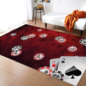 Dywan z kartami do pokera, mata do pokoju zabaw, dywan do kasyna, dekoracja kart do gry, dywan na imprezę Poker Night