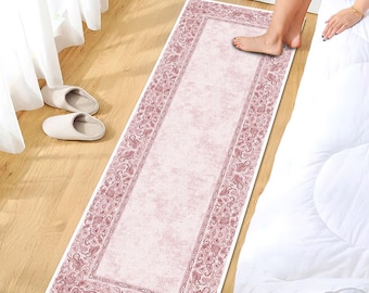 Boho Rose Color Runner Rug Paisley Border Hallway Carpet