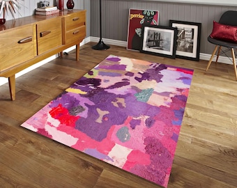 Boho Abstract Colorful Rug Modern Purple Pink Artistic Carpet for Home Living Room Decor