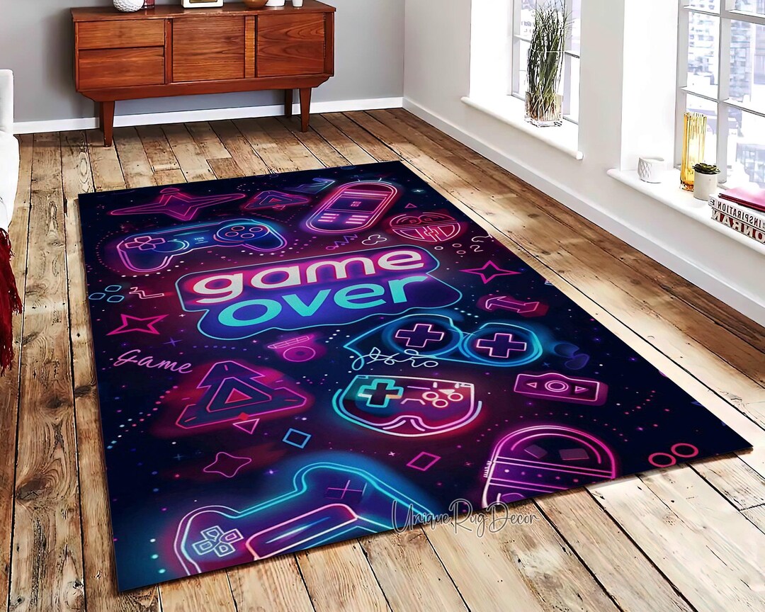 Game Over Rugs Game Over Rug: Colorful Game Room Decor, Gamer Carpet - Etsy