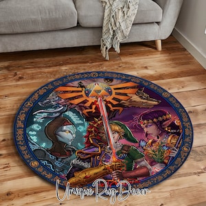 The Legend of Zelda Themed Non-Slip Gamer Round Rug, Popular Gaming Mat, Game Art Carpet, Cool Game Decor