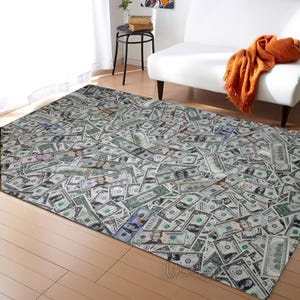 100 Dollar Bill Pattern Rug, Benjamin Franklin Carpet, Money Rug, Luxury Bedroom Mat