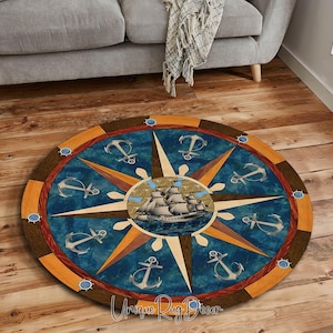 Sea Anchor Round Rug: Nautical Compass Doormat