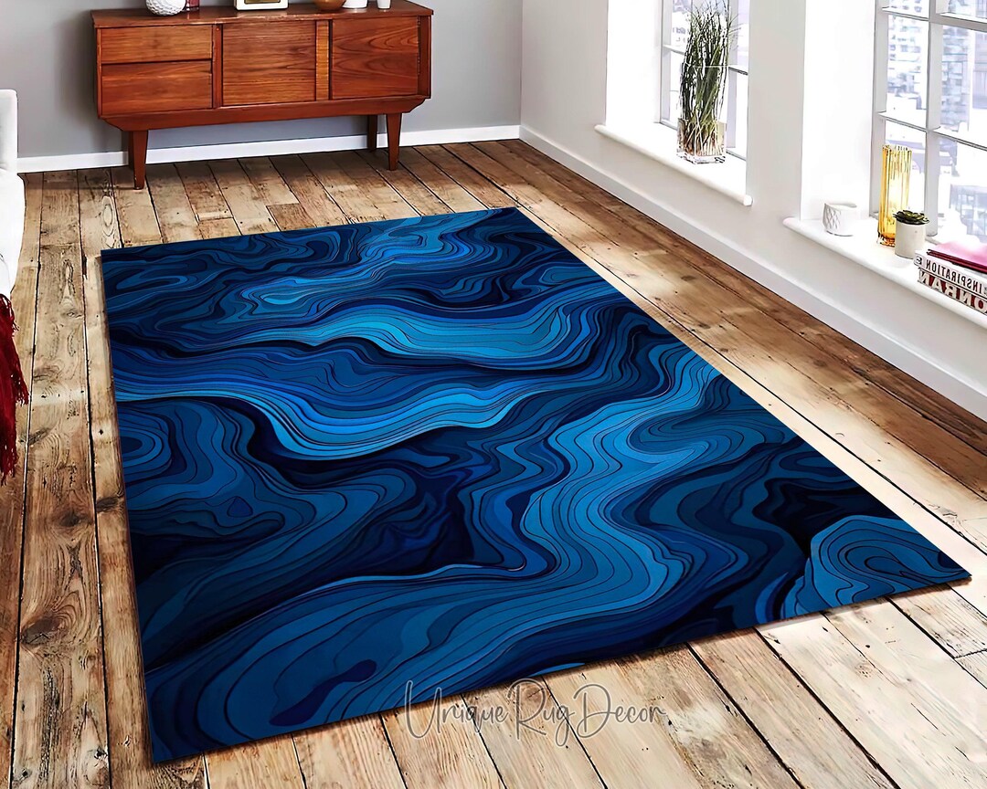 Blue Isohypse Rug, Abstract Topographic Pattern Carpet, Modern ...