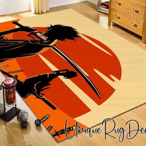 Samurai Sunset Anime Rug: Non-Slip Manga Mat