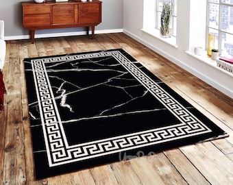 Black and White Marble Rug: Greek Key Modern Carpet