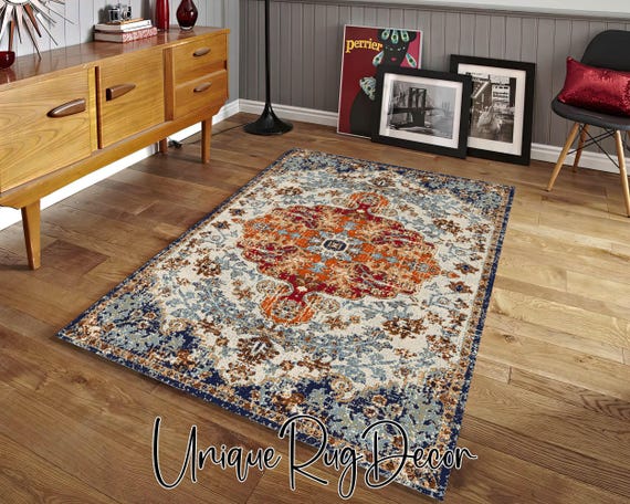 Abstract Area Rug: Oriental Living Room Carpet, Nonslip Printed Mat