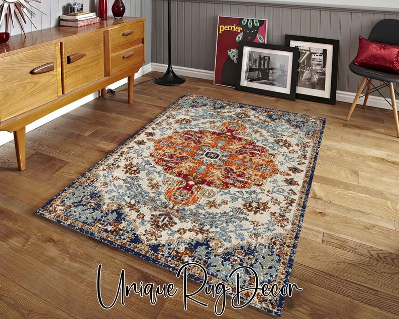 Abstract Area Rug: Oriental Living Room Carpet, Nonslip Printed Mat image 1
