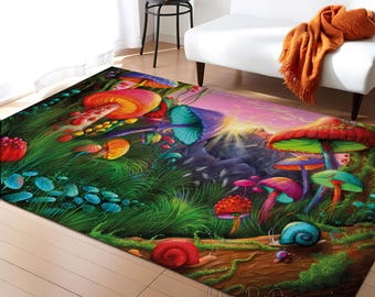 Colorful Mushroom Rug: Psychedelic Decor, Teenage Room Mat
