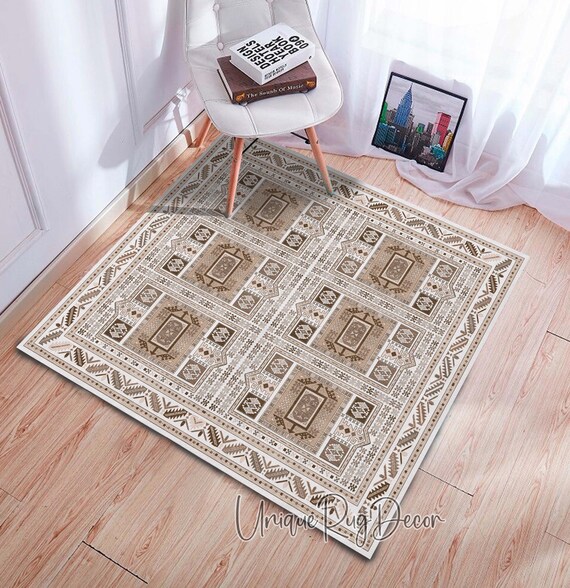 Antiker Motiv-Muster-quadratischer Teppich Beige ethnischer türkischer Teppich