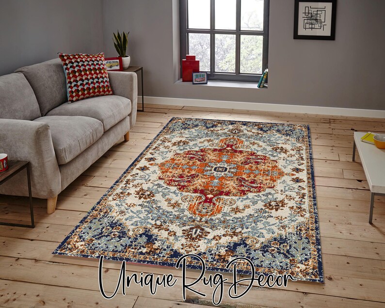 Abstract Area Rug: Oriental Living Room Carpet, Nonslip Printed Mat image 2