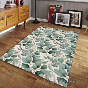 Green Botanical Leaf Rug, Nature Inspired Area Carpet, Tropical Decor, Living Room Mat