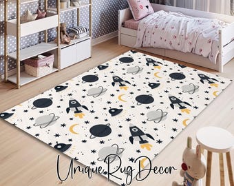 Spacecraft Planet Rug: Nursery Playroom Decor