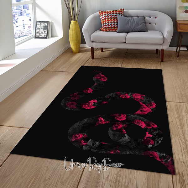 Snake Rug, Gothic Room Carpet, Rose Mat, Black Gothic Art Decor, Animal Rug, Gothic Gift