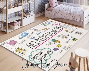 Mindfulness Educational School Science Rug, Children Room Carpet, Kindergarten Classroom Decor