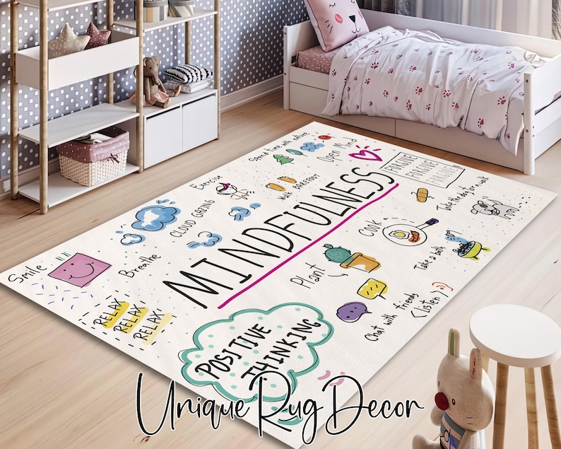 Mindfulness Educational School Science Rug, Children Room Carpet, Kindergarten Classroom Decor image 1