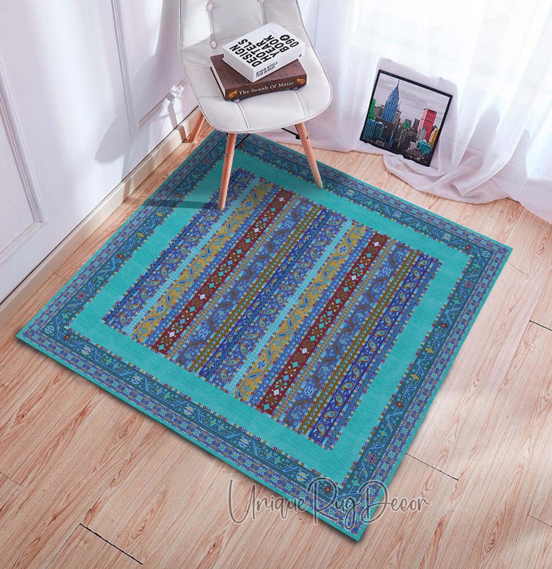 Turkish Ethnic Mint Square Rug – Colorful Anatolian Tribal Carpet - Etsy