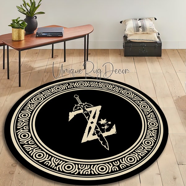 Zelda Symbol Rug, Black Game Carpet, Gaming Chair Mat, Zelda Art Decor, Gift for Gamer