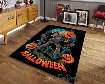 Funny Halloween Rug: Pumpkin, Crow, Horror Decor