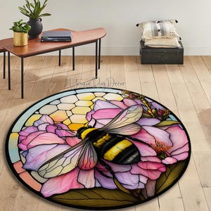Bee Round Rug, Entryway Carpet, Animal Themed Mat, Honeycomb Patterned Carpet, Luxury Rug