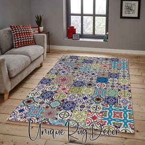 Alfombra antideslizante con diseño de mosaico de mármol y patchwork, ideal para cocina, baño y decoración del hogar.