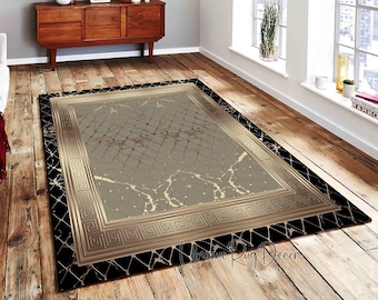 Greek Key Rug, Living Room Carpet, Modern Kitchen Rug, Luxury Bedroom Mat, Home Decor