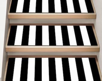 Black and White Striped Stair Rug: Modern Non-Slip Step Mat