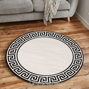 Greek Key Symbol Rug, European Style Carpet, Black and White Greek Key Mat, Luxury Carpet