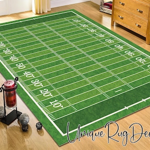 American Football Field Printed Non-Slip Play Room Rug, Sport Mat, Soccer Rug, Football Pitch Decor, Football Court Rug