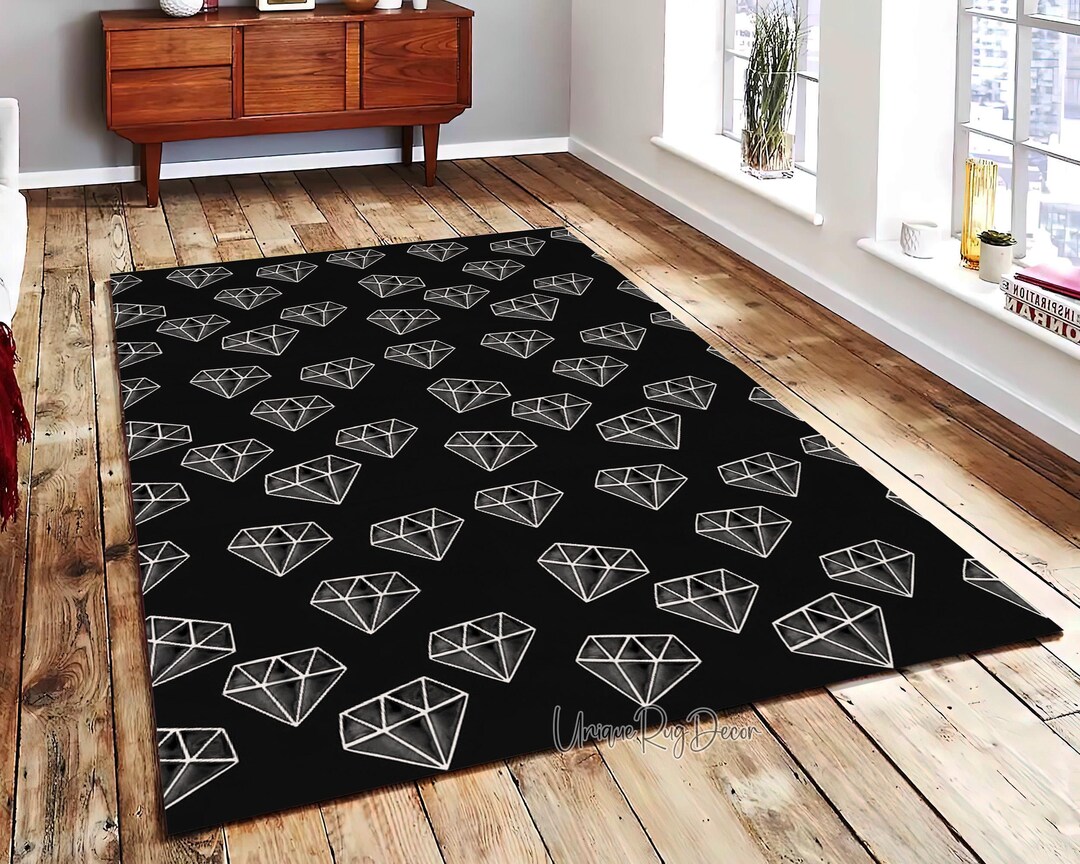 Black Color Diamond Rug, Luxury Carpet, Living Room Mat, Diamond ...