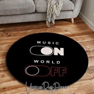 Music On World Off Round Rug: Musician Room Decor