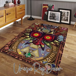 Zelda Majora’s Mask Rug, Legend of Zelda Rug, Video Game Room Carpet, Popular Gaming Mat, Zelda Art, Gift for Gamer
