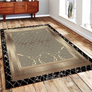 Greek Key Rug, Living Room Carpet, Modern Kitchen Rug, Luxury Bedroom Mat, Home Decor