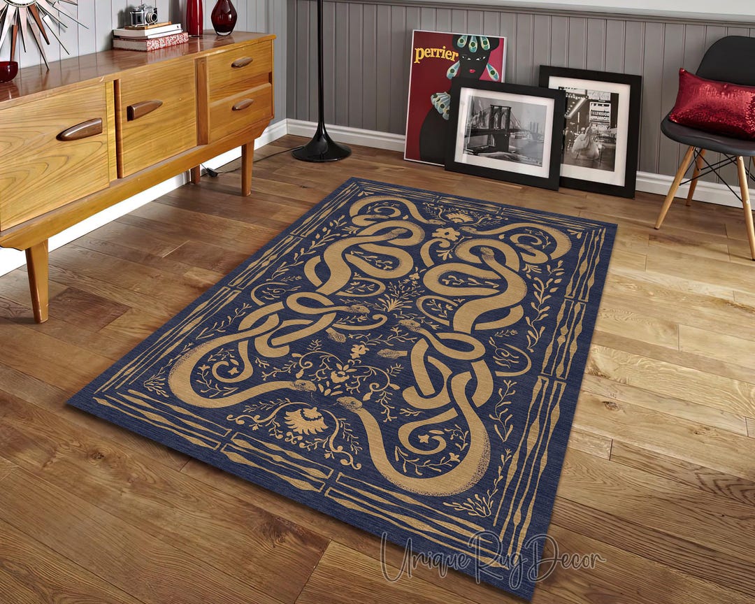 Snake Rug Dark Gothic Blue Serpent Design Carpet - Etsy