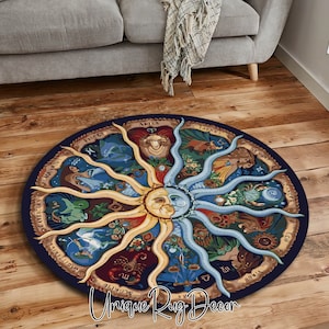 Zodiac Rug, Signs of the Zodiacs Carpet, Astronomy Decor, Sun Rug, Tarot Carpet