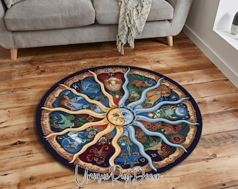 Zodiac Rug, Signs of the Zodiacs Carpet, Astronomy Decor, Sun Rug, Tarot Carpet