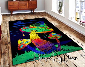 Colorful Mushroom Rug, Psychedelic Decor, Teenage Room Mat