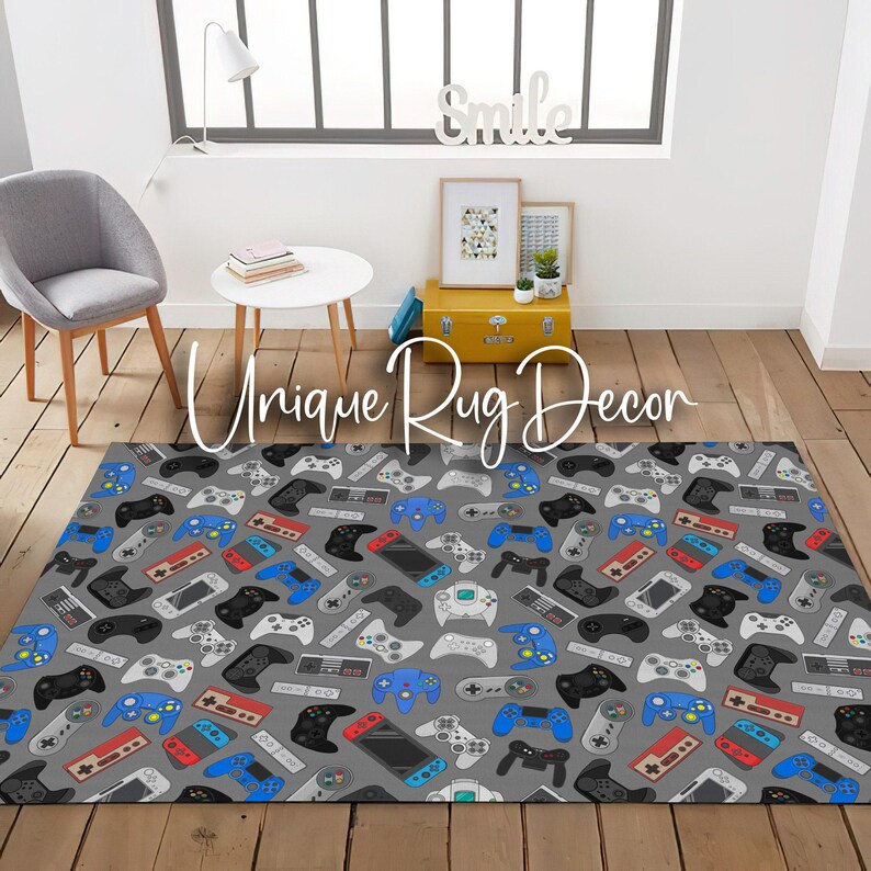Retro Controller Rug Retro Classic 90s Arcade Game Controller Printed Non-slip Gamer Room ...