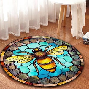 Bee Rug, Animal Themed Carpet, Honeycomb Patterned Round Mat, Entryway Decor, Luxury Rug