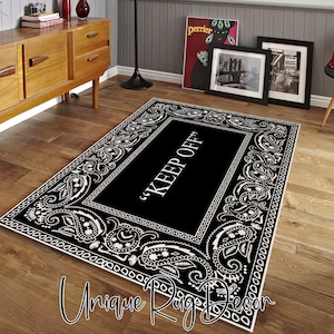 Black and White Color Floral KEEP OFF Rug, Cool Living Room Rug, Keep Off mat, keepoff carpet