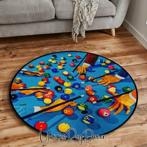 Number 8 Billiard Ball Rug, Retro Style Snooker Themed Round Area Mat, Nostalgic Game Room Decor, Gift for Billiard Lover