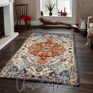 Abstract Area Rug: Oriental Living Room Carpet, Nonslip Printed Mat image 3